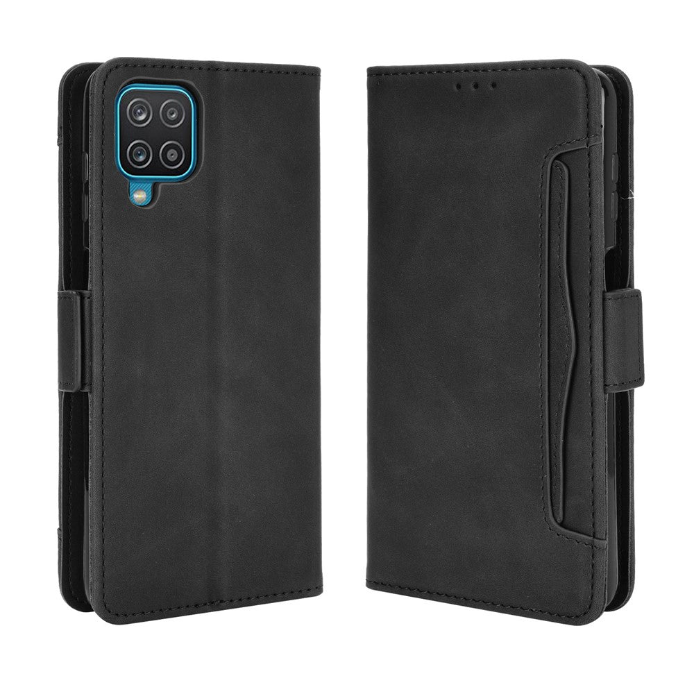 For Samsung Galaxy M12 / A12 Multiple Card Slots Protective Cover Stand Leather Case - Black