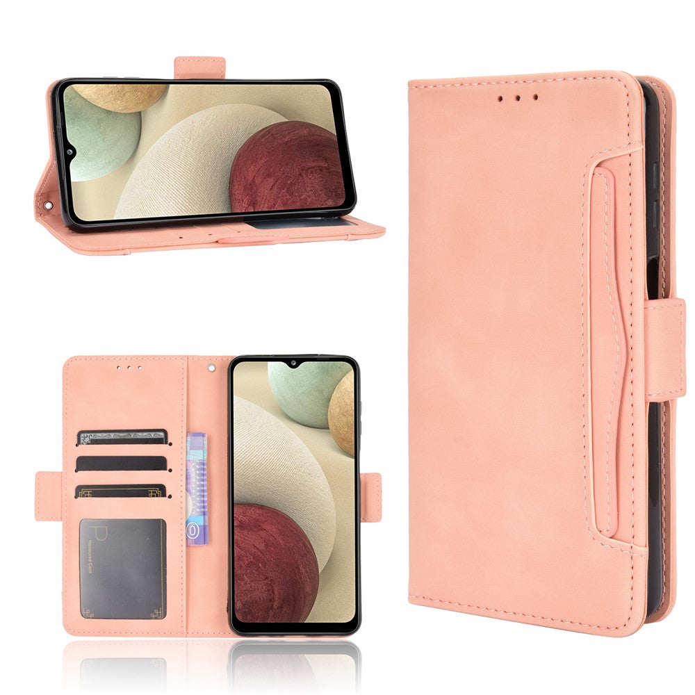 For Samsung Galaxy M12 / A12 Multiple Card Slots Protective Cover Stand Leather Case - Pink