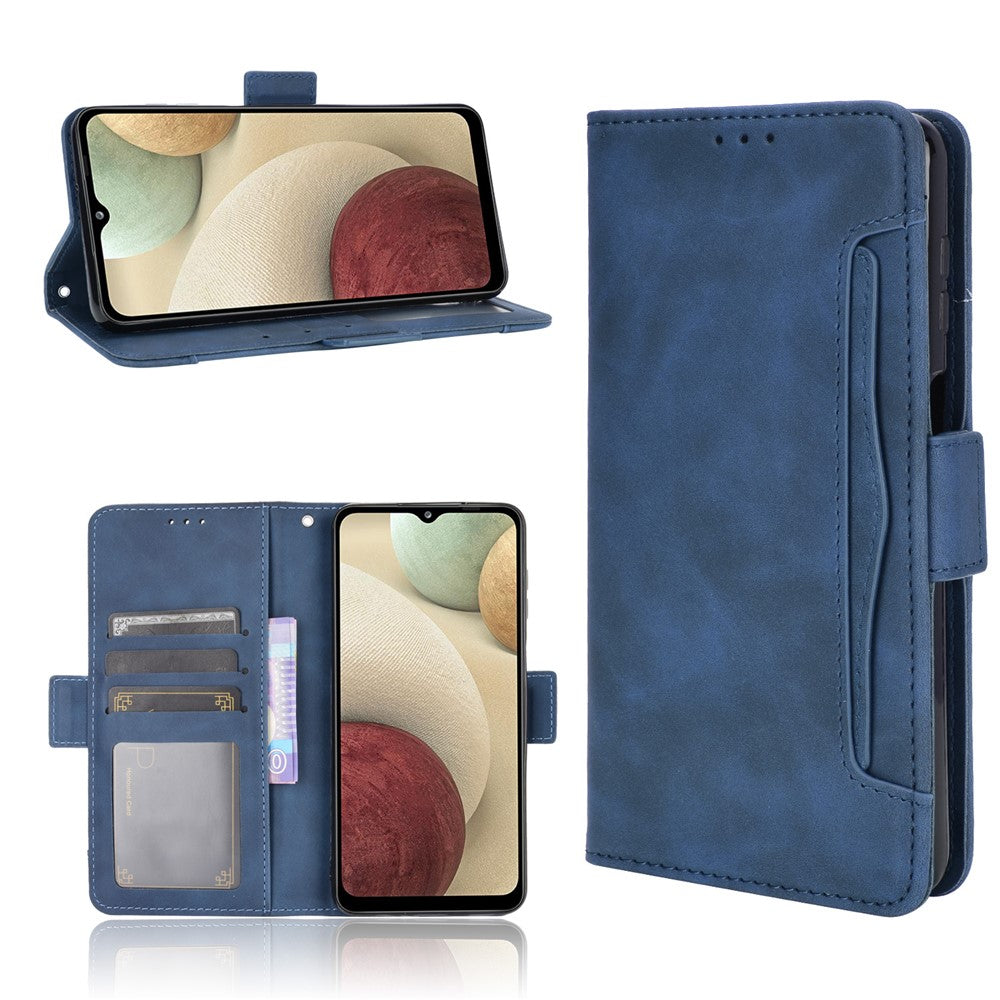 For Samsung Galaxy M12 / A12 Multiple Card Slots Protective Cover Stand Leather Case - Blue