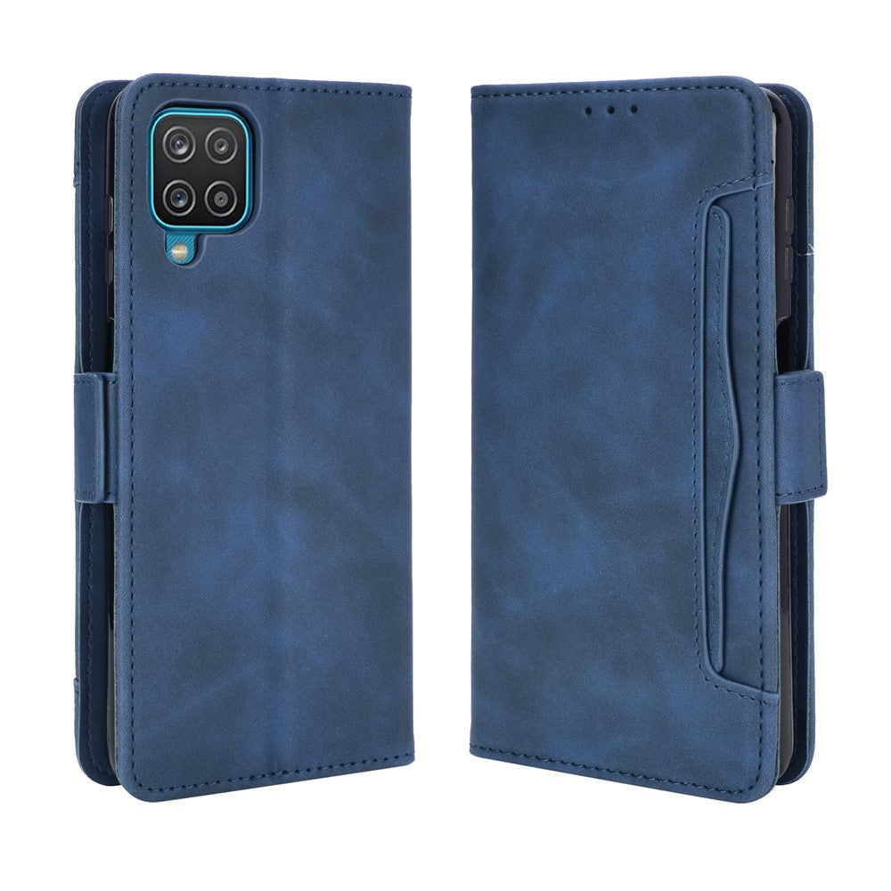 For Samsung Galaxy M12 / A12 Multiple Card Slots Protective Cover Stand Leather Case - Blue