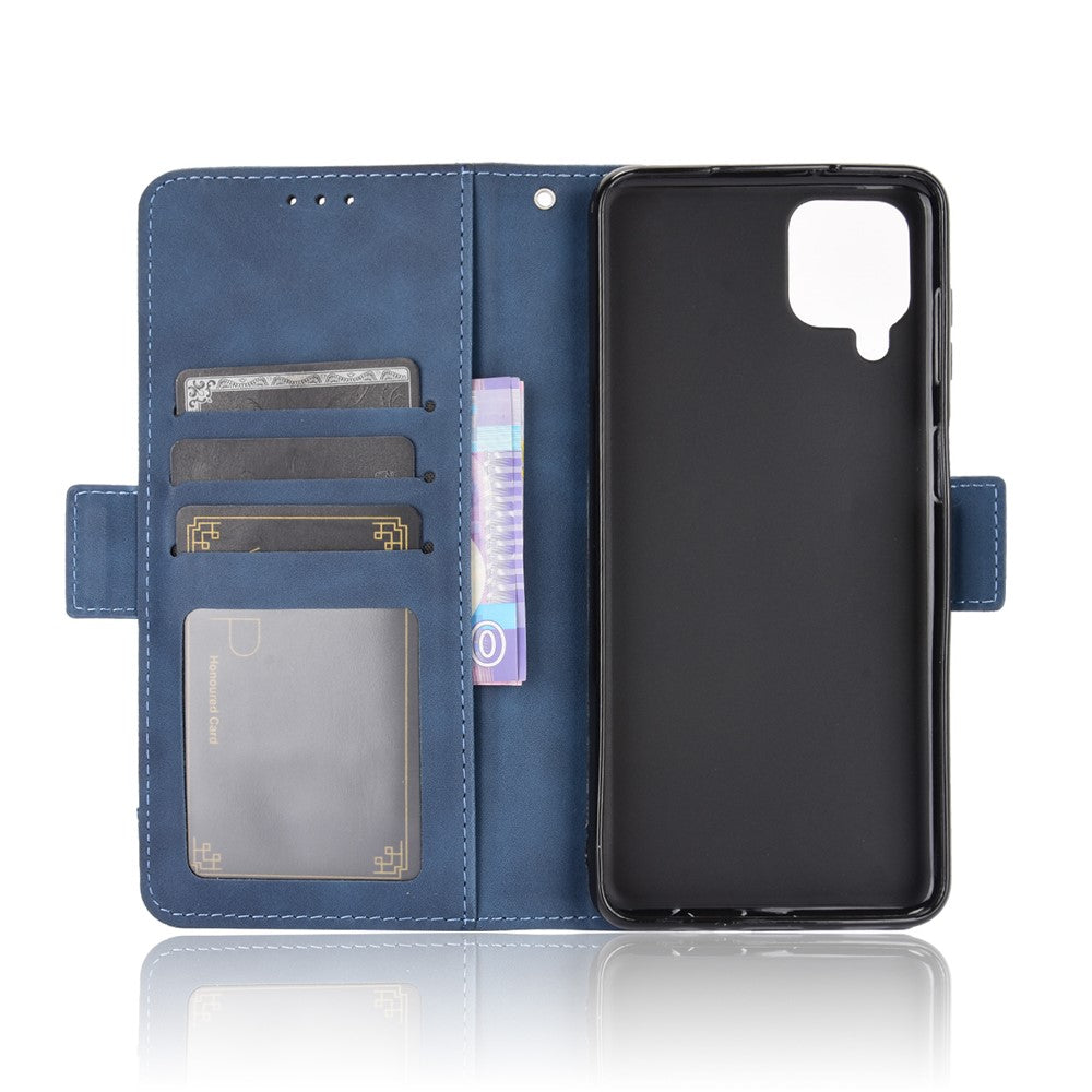 For Samsung Galaxy M12 / A12 Multiple Card Slots Protective Cover Stand Leather Case - Blue