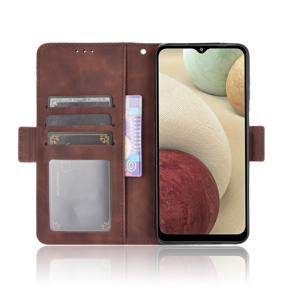 For Samsung Galaxy M12 / A12 Multiple Card Slots Protective Cover Stand Leather Case - Brown