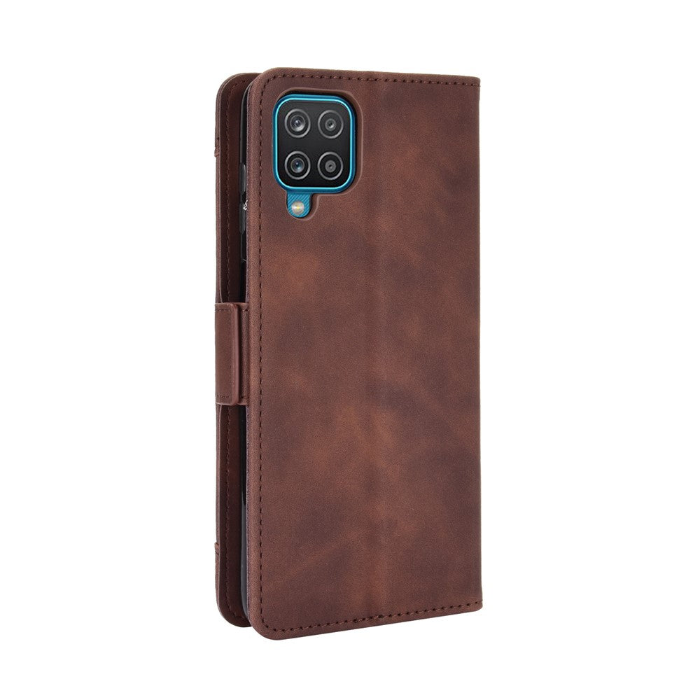 For Samsung Galaxy M12 / A12 Multiple Card Slots Protective Cover Stand Leather Case - Brown