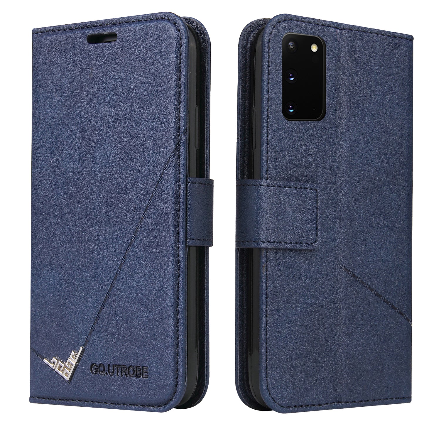 GQ.UTROBE Rectangular Metal Decor Stand Leather Cover for Samsung Galaxy S20 FE/S20 Fan Edition/S20 FE 5G/S20 Fan Edition 5G - Blue