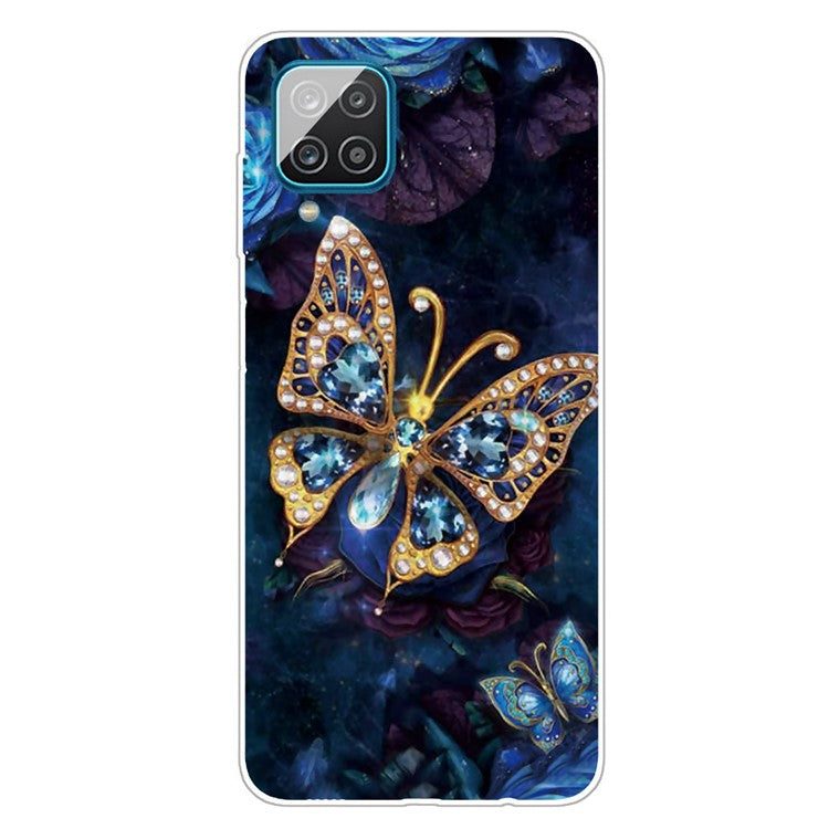 High Transmittance Shell for Samsung Galaxy A12 Pattern Printing TPU Phone Case - Gold Butterfly