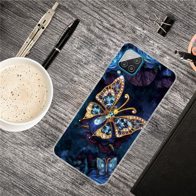 High Transmittance Shell for Samsung Galaxy A12 Pattern Printing TPU Phone Case - Gold Butterfly