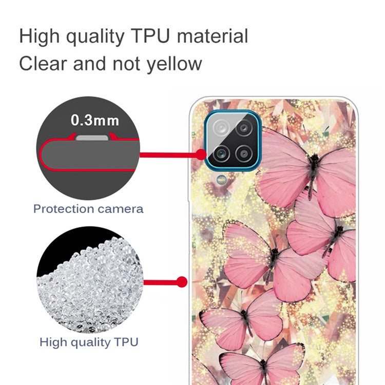 Pattern Printing TPU Protector for Samsung Galaxy A12 Phone Case - Pink Butterfly