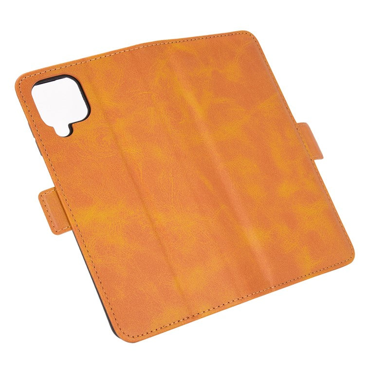 Double Clasp Flip Magnet Leather Cover for Samsung Galaxy A12 Wallet Stand Design Phone Cover - Yellow