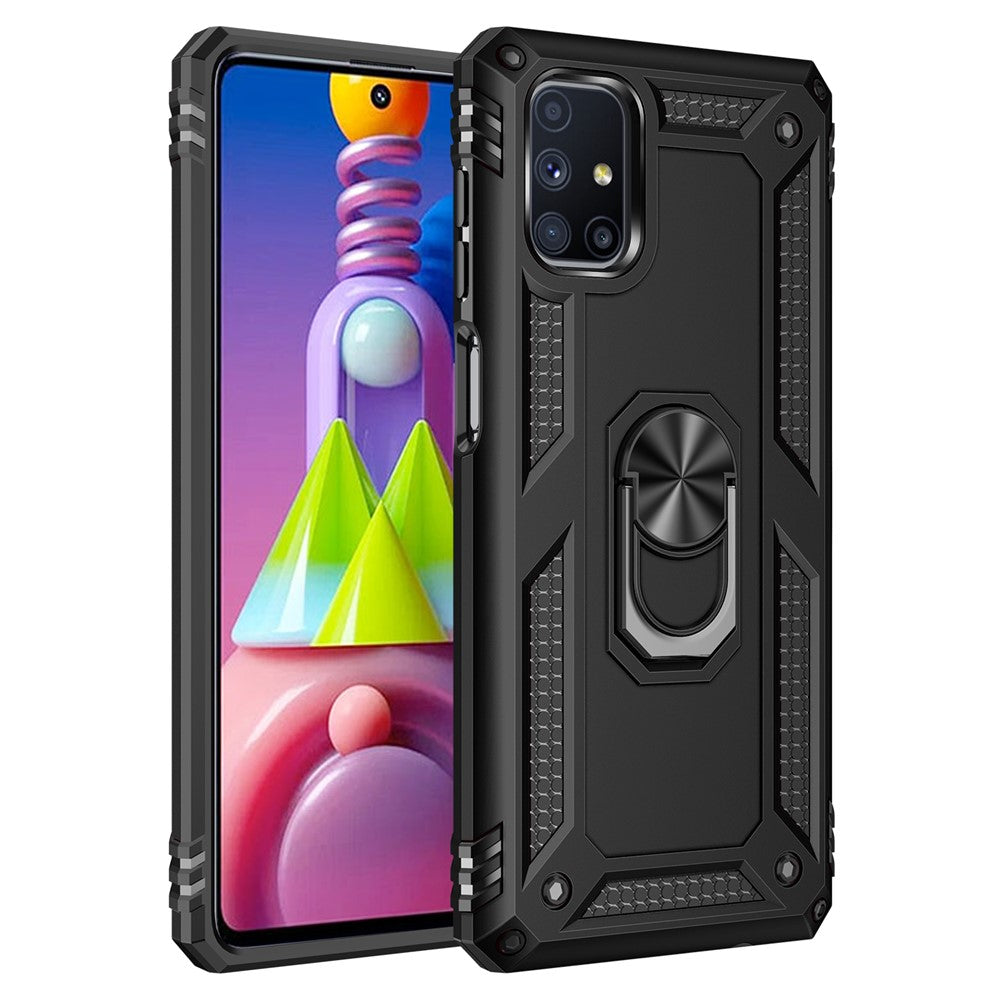 Ring Kickstand Anti-drop Cover for Samsung Galaxy M51 Hybrid PC + TPU Protective Shell - Black