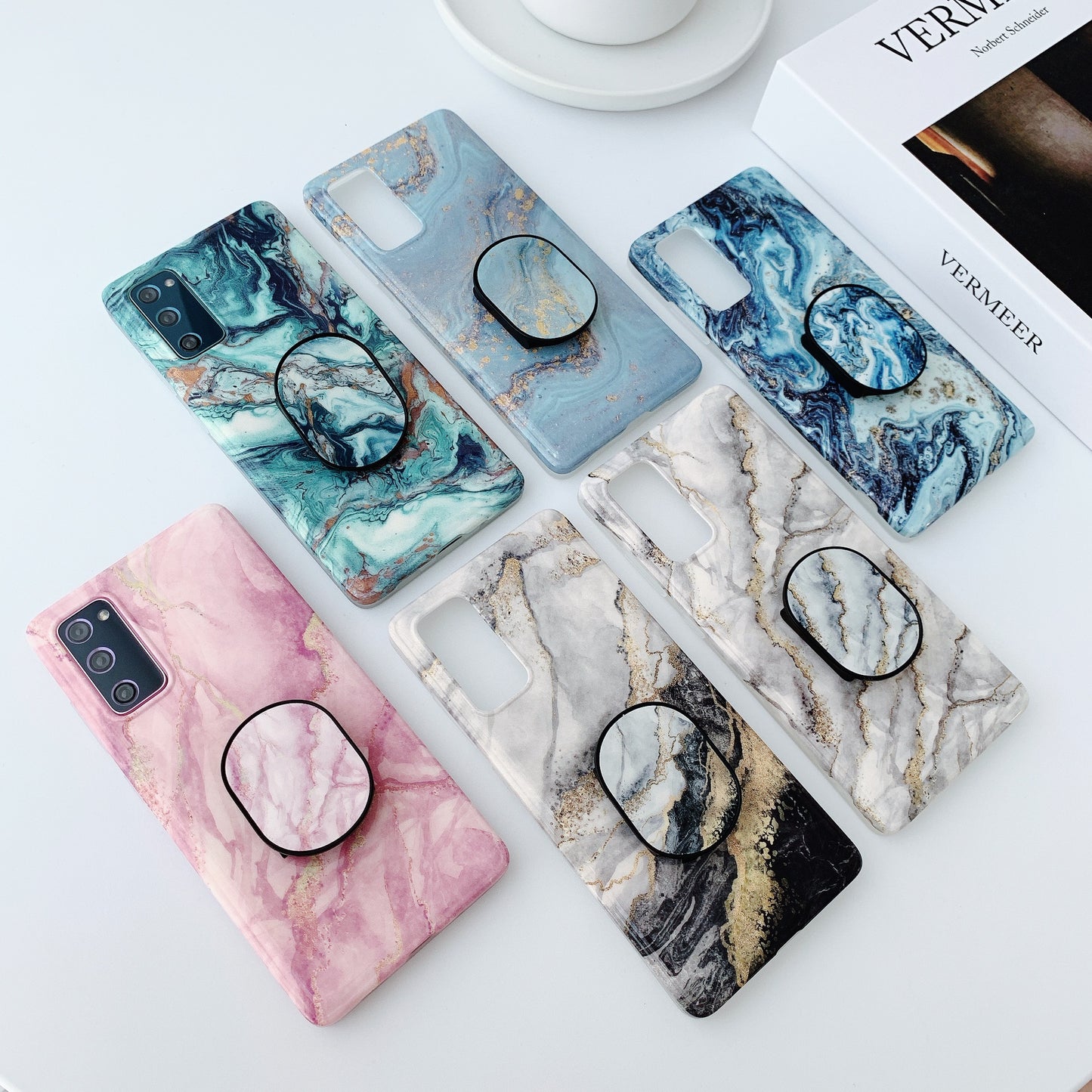 Kickstand Flow Gold Marble Patterned TPU Cover for Samsung Galaxy S20 FE/S20 Fan Edition/S20 FE 5G/S20 Fan Edition 5G - Style A