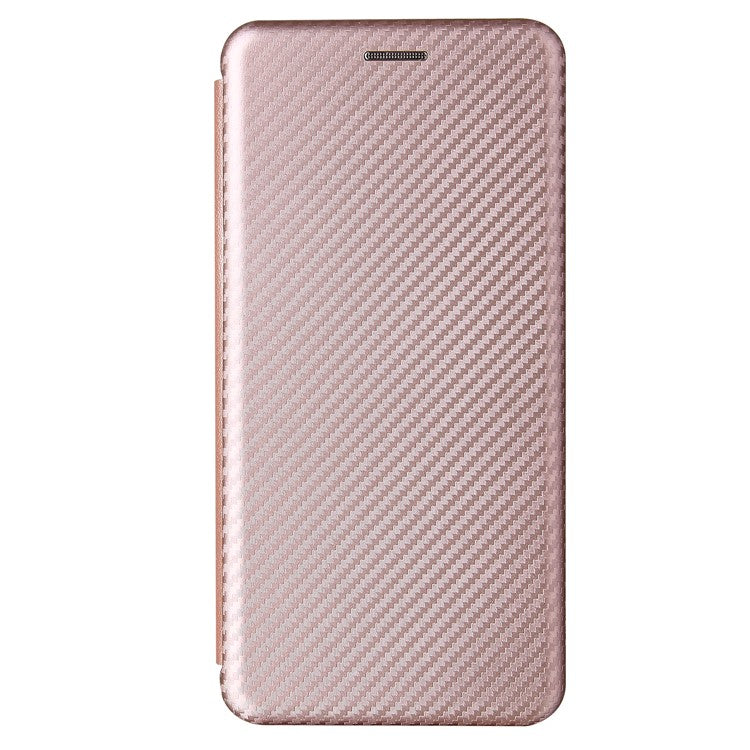 For Samsung Galaxy S21 4G/5G Carbon Fiber Auto-absorbed Leather Shell with Card Holder - Rose Gold