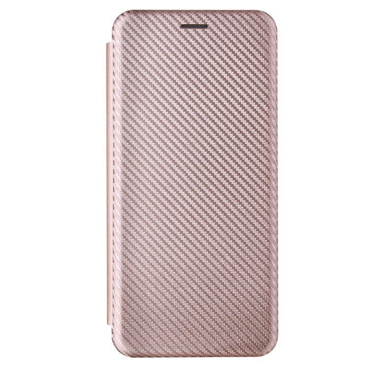 Carbon Fiber Texture Leather Case Auto-absorbed Stand Cover for Samsung Galaxy A02s (166.5x75.9x9.2mm) - Rose Gold