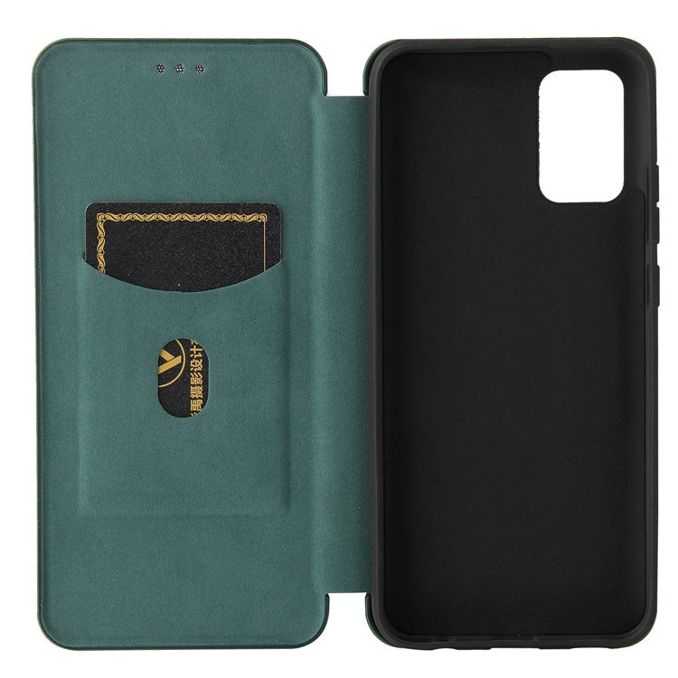 Carbon Fiber Texture Leather Case Auto-absorbed Stand Cover for Samsung Galaxy A02s (166.5x75.9x9.2mm) - Green