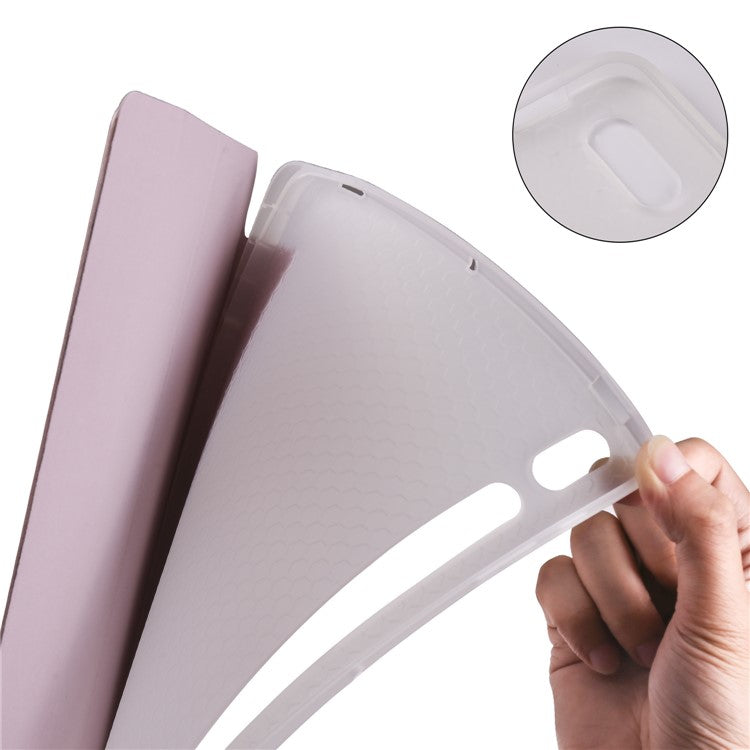 Tri-fold Stand Leather Smart Case with Pen Slot for Samsung Galaxy Tab S7+ - Rose Gold