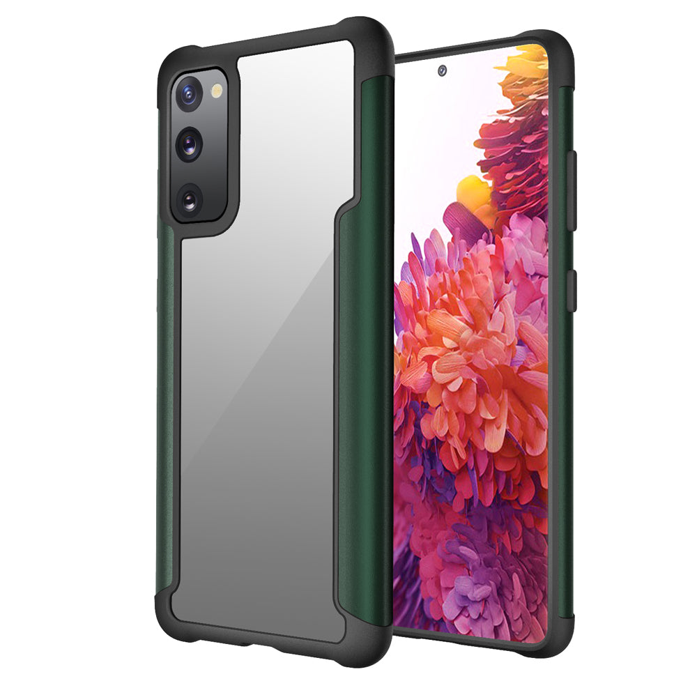 For Samsung Galaxy S20 FE 4G/5G/S20 Lite/S20 FE 2022 Drop Resistant Metal + TPU + Clear PC Hybrid Back Case - Green