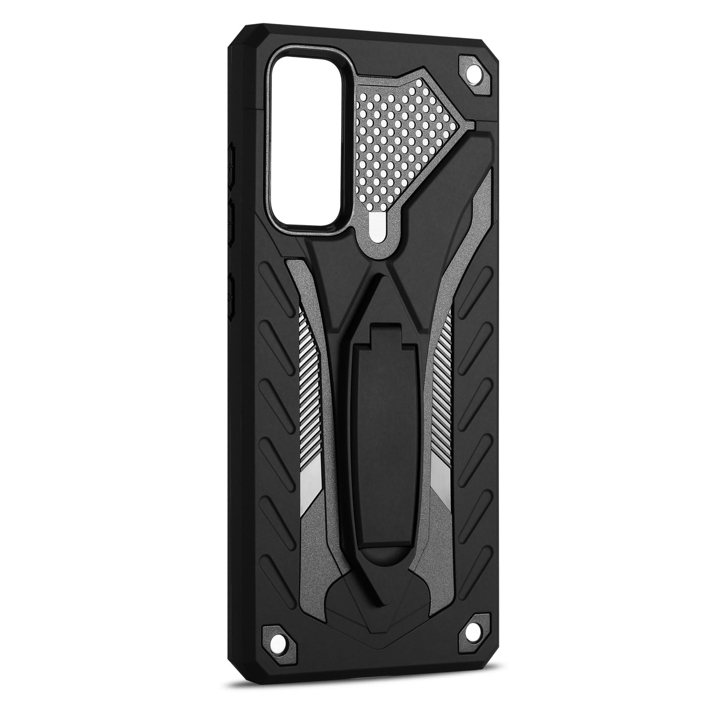 For Samsung Galaxy S20 FE 4G/5G/S20 Lite/S20 FE 2022 Phantom Knight Style TPU PC Shell Kickstand Case - Black