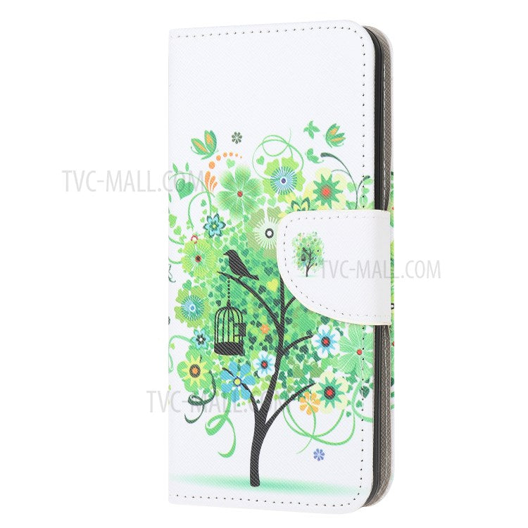 Printing Cross Texture Stand Protector for Samsung Galaxy A52 4G/5G / A52s 5G Leather Cover - Green Tree