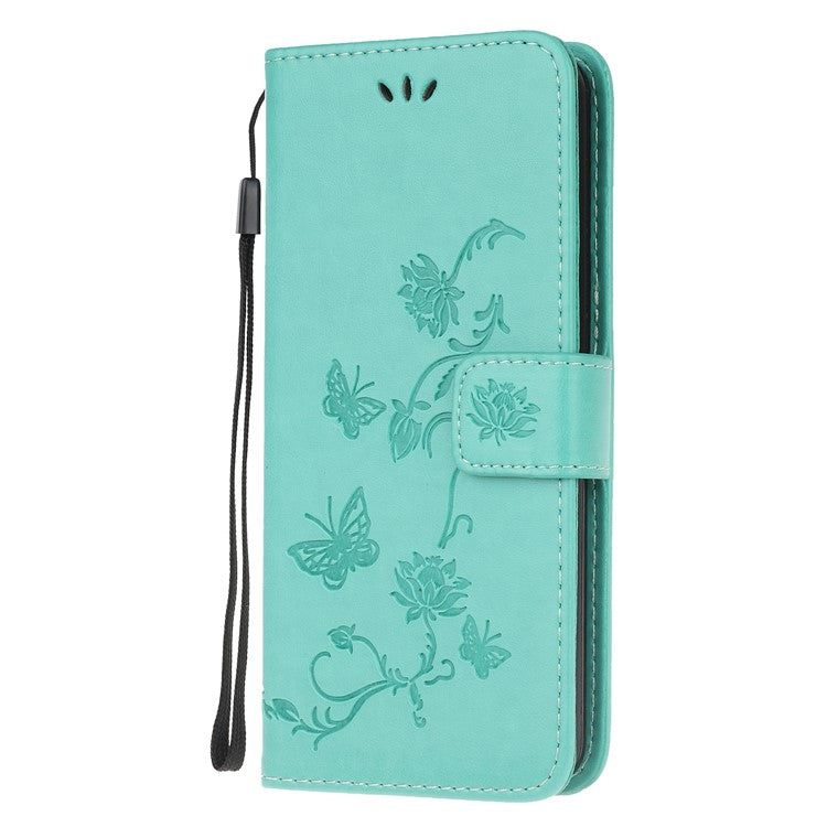 Imprint Butterfly Flowers Leather Wallet Phone Cover for Samsung Galaxy A52 4G/5G / A52s 5G - Cyan