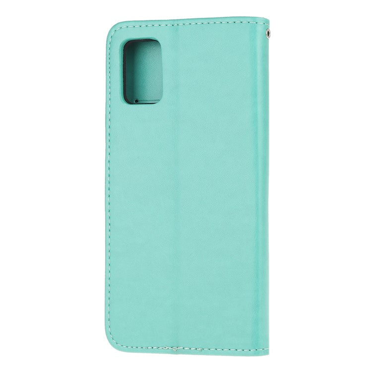Imprint Butterfly Flowers Leather Wallet Phone Cover for Samsung Galaxy A52 4G/5G / A52s 5G - Cyan