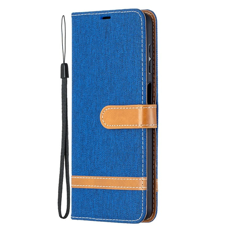 Case for Samsung Galaxy A12 Color Splicing Jeans Cloth Skin Wallet Leather Phone Cover - Baby Blue