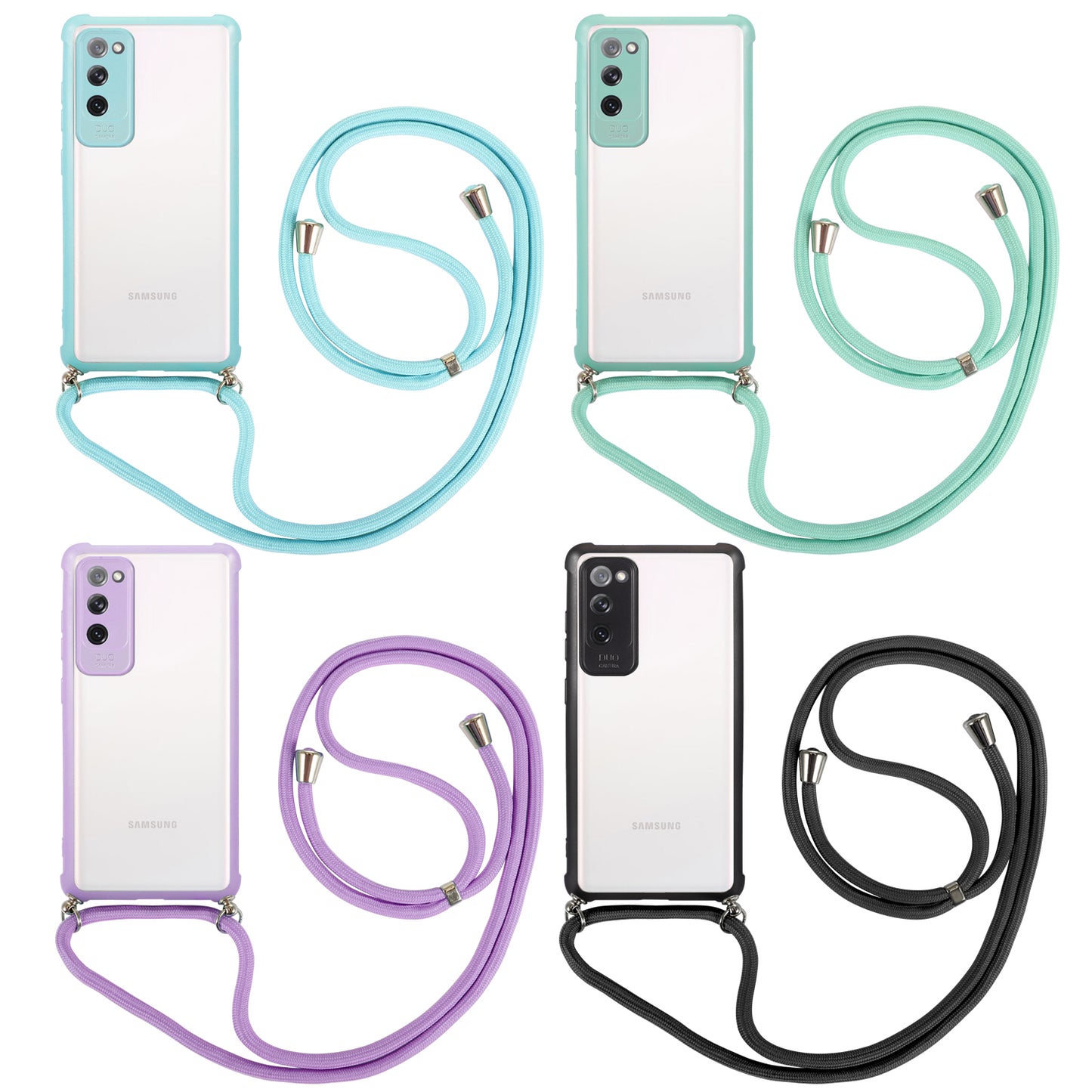 Acrylic+TPU Shockproof Phone Case with Strap for Samsung Galaxy S20 FE/S20 Fan Edition/S20 FE 5G/S20 Fan Edition 5G - Green