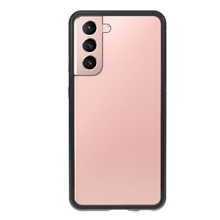 Metal Frame Magnetic + Lock Installation with Double Side Tempered Glass Case (no Fingerprint Function but with Face Recognition Function) for Samsung Galaxy S21 4G/5G 4G/5G - Black