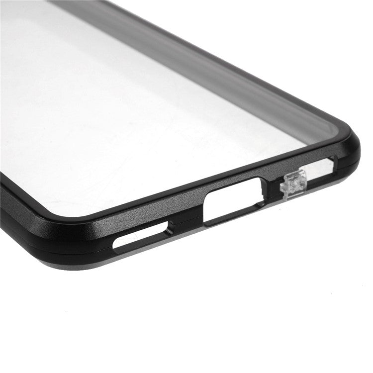 Metal Frame Magnetic + Lock Installation with Double Side Tempered Glass Case (no Fingerprint Function but with Face Recognition Function) for Samsung Galaxy S21 4G/5G 4G/5G - Black