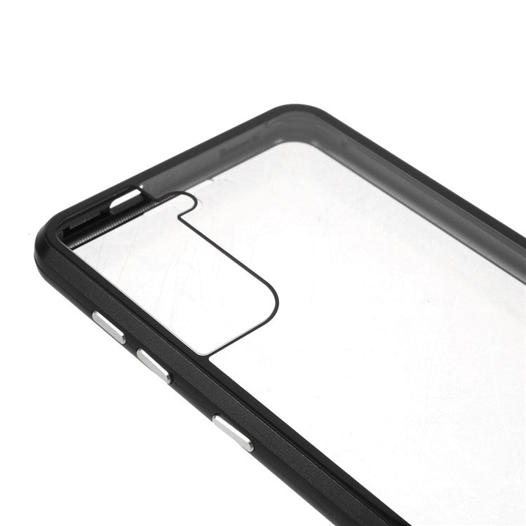 Metal Frame Magnetic + Lock Installation with Double Side Tempered Glass Case (no Fingerprint Function but with Face Recognition Function) for Samsung Galaxy S21 4G/5G 4G/5G - Black