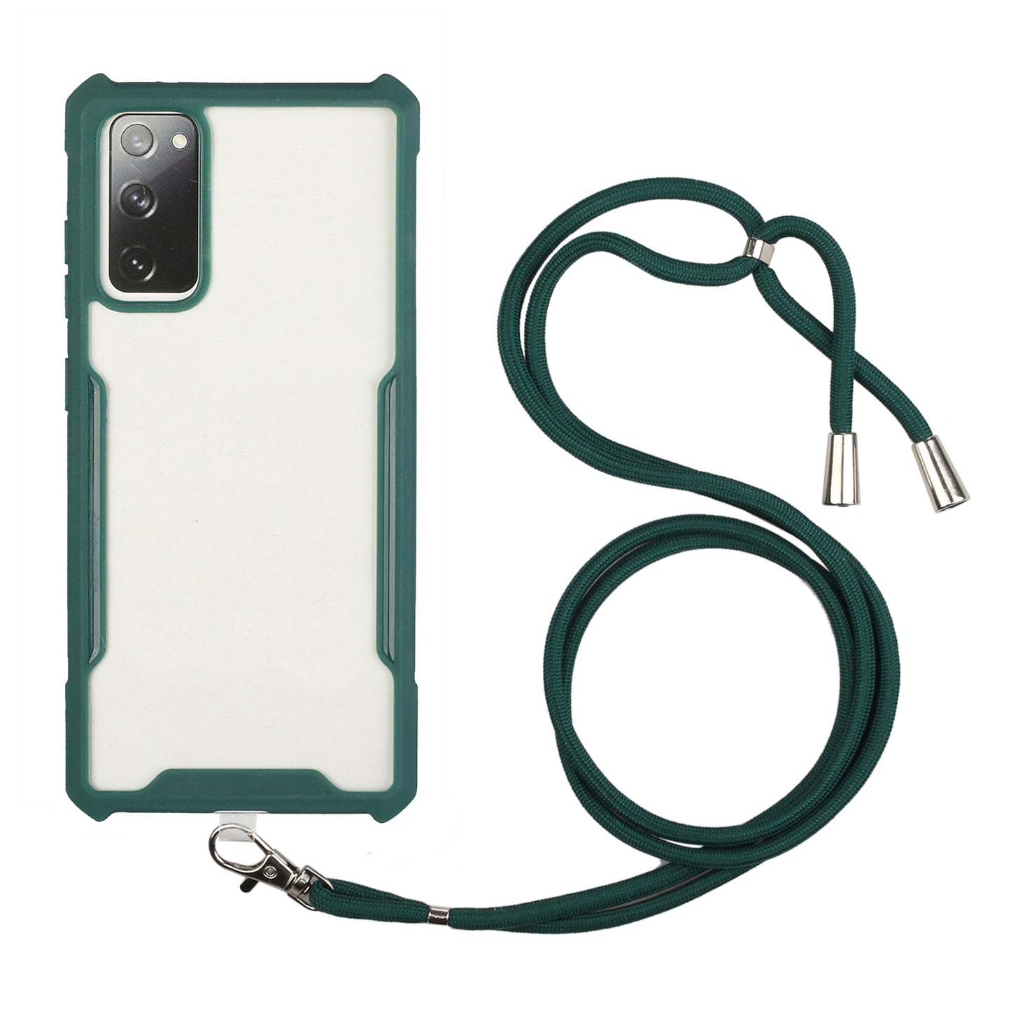 Acrylic+TPU Shockproof Phone Case with Strap for Samsung Galaxy S20 FE 4G/FE 5G/S20 Lite/S20 FE 2022 - Dark Green