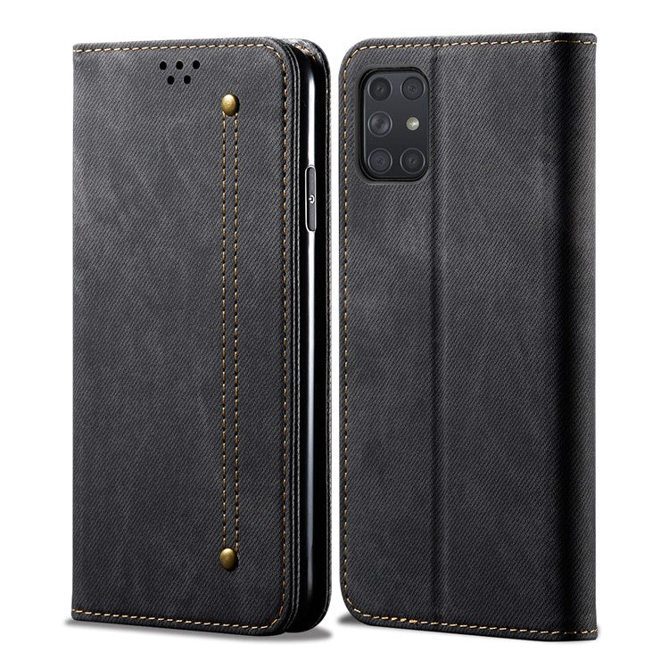 Jeans Cloth Texture Wallet Leather Mobile Phone Protective Cover for Samsung Galaxy A72 5G / A72 4G - Black