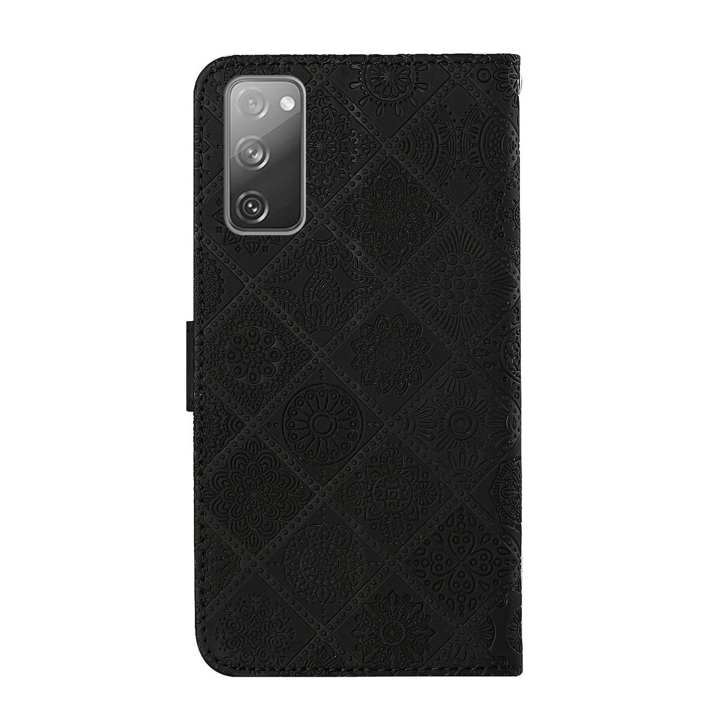 Imprint Ethnic Style Flower Wallet Leather Case for Samsung Galaxy S20 FE 4G/FE 5G/S20 Lite/S20 FE 2022 - Black