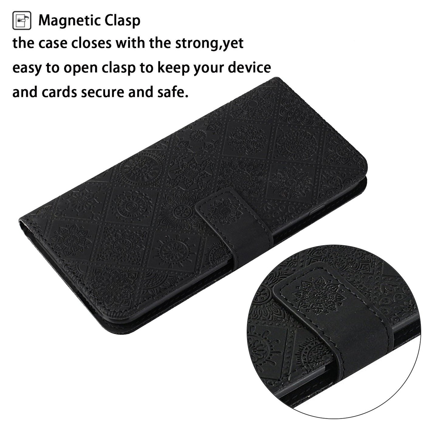 Imprint Ethnic Style Flower Wallet Leather Case for Samsung Galaxy S20 FE 4G/FE 5G/S20 Lite/S20 FE 2022 - Black