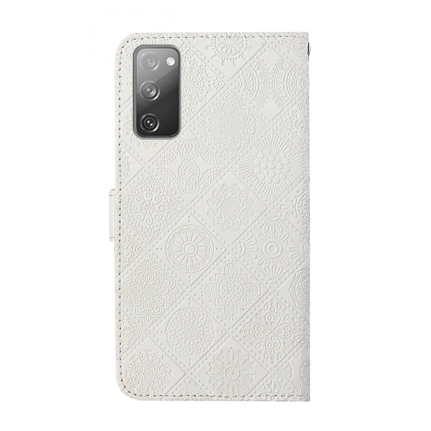 Imprint Ethnic Style Flower Wallet Leather Case for Samsung Galaxy S20 FE 4G/FE 5G/S20 Lite/S20 FE 2022 - White
