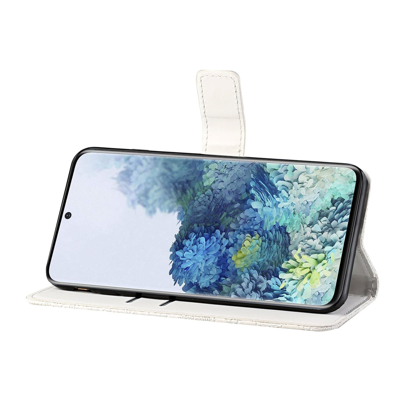 Imprint Ethnic Style Flower Wallet Leather Case for Samsung Galaxy S20 FE 4G/FE 5G/S20 Lite/S20 FE 2022 - White