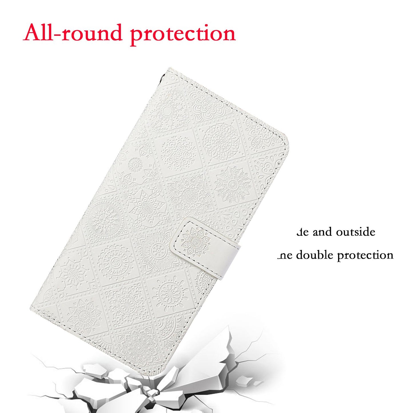 Imprint Ethnic Style Flower Wallet Leather Case for Samsung Galaxy S20 FE 4G/FE 5G/S20 Lite/S20 FE 2022 - White