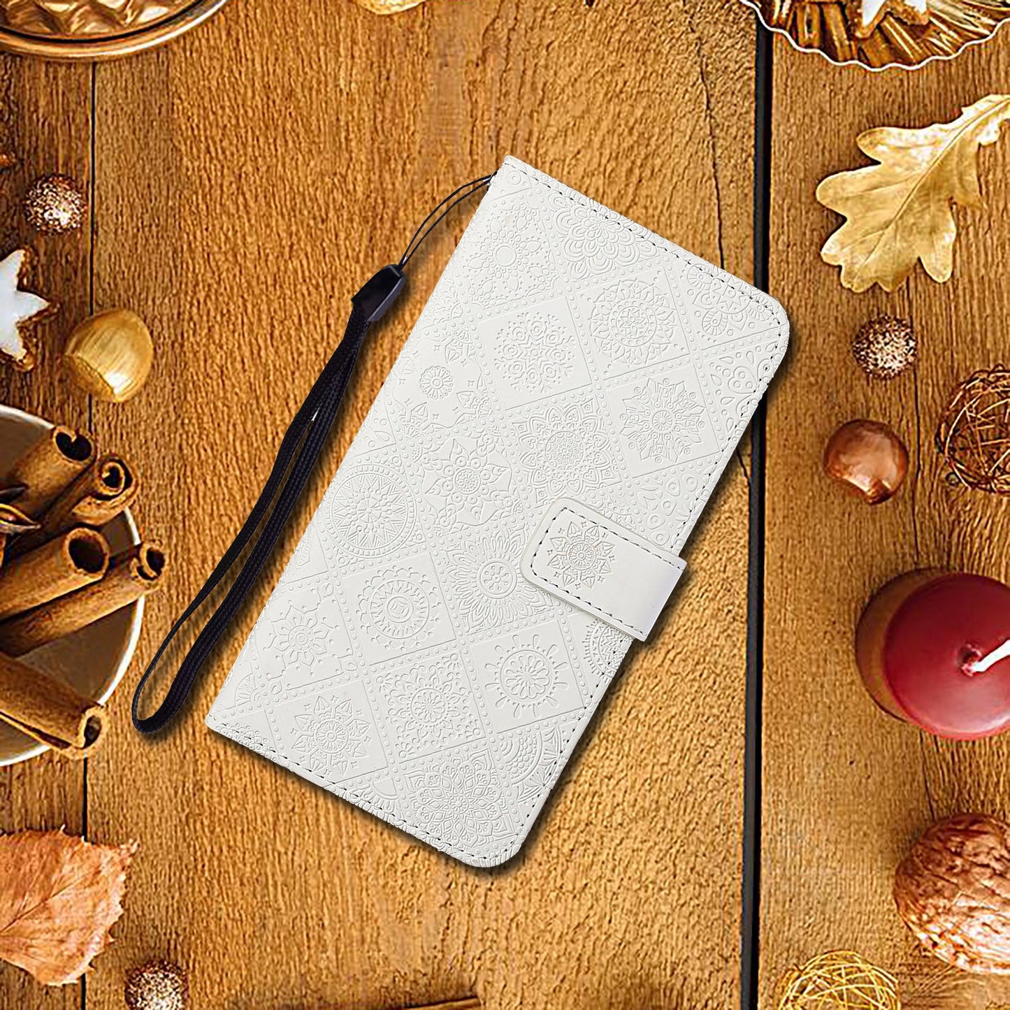 Imprint Ethnic Style Flower Wallet Leather Case for Samsung Galaxy S20 FE 4G/FE 5G/S20 Lite/S20 FE 2022 - White