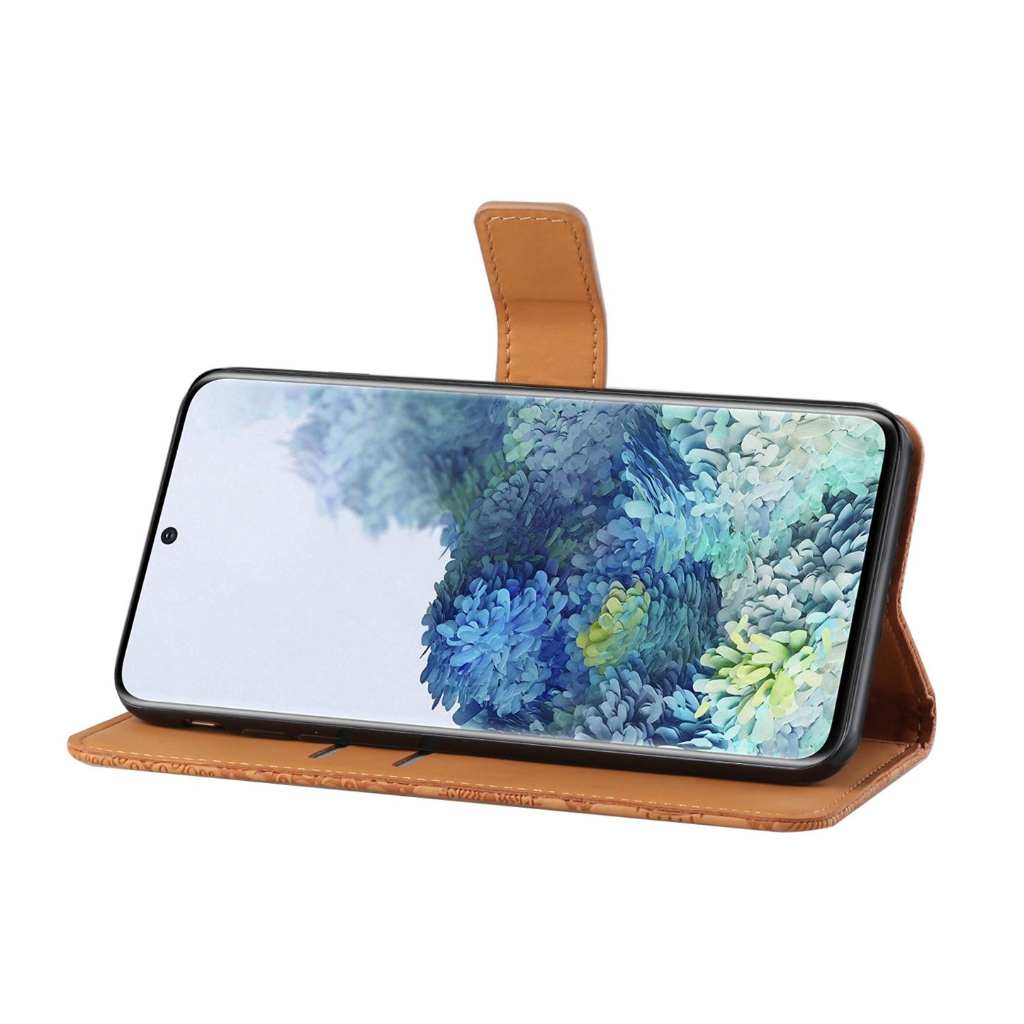 Imprint Ethnic Style Flower Wallet Leather Case for Samsung Galaxy S20 FE 4G/FE 5G/S20 Lite/S20 FE 2022 - Brown