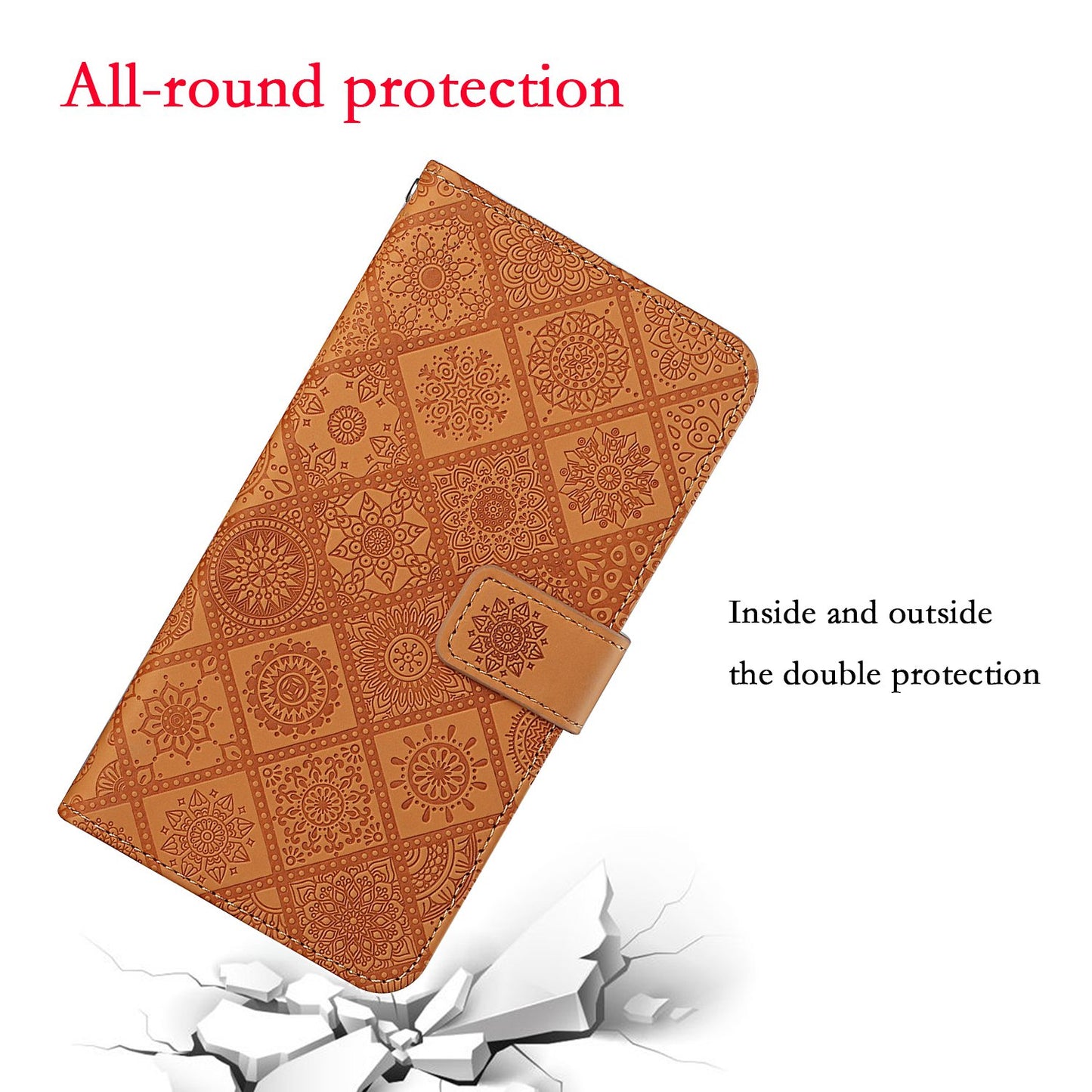 Imprint Ethnic Style Flower Wallet Leather Case for Samsung Galaxy S20 FE 4G/FE 5G/S20 Lite/S20 FE 2022 - Brown