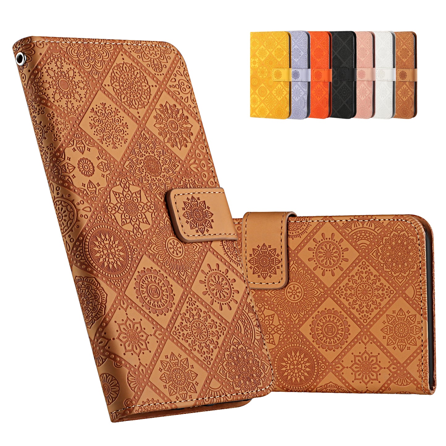 Imprint Ethnic Style Flower Wallet Leather Case for Samsung Galaxy S20 FE 4G/FE 5G/S20 Lite/S20 FE 2022 - Brown
