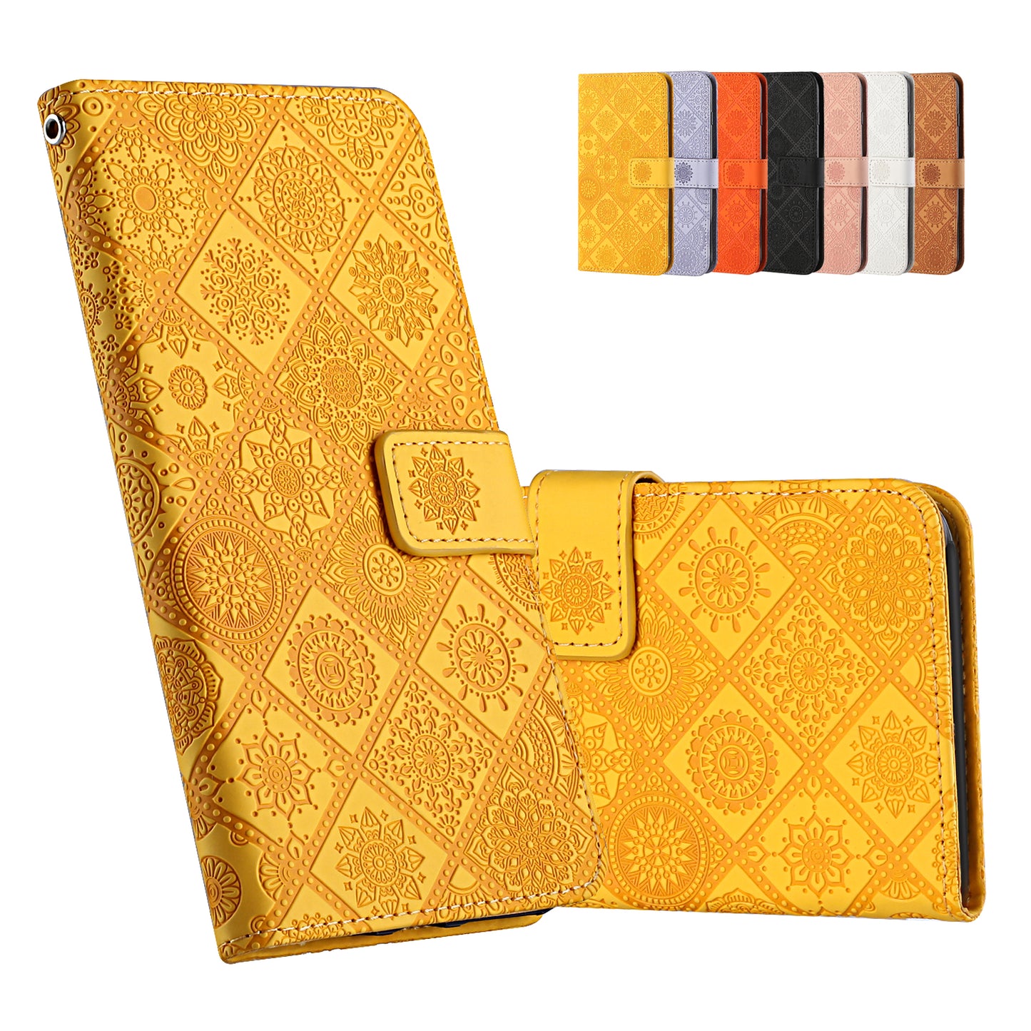 Imprint Ethnic Style Flower Wallet Leather Case for Samsung Galaxy S20 FE 4G/FE 5G/S20 Lite/S20 FE 2022 - Yellow