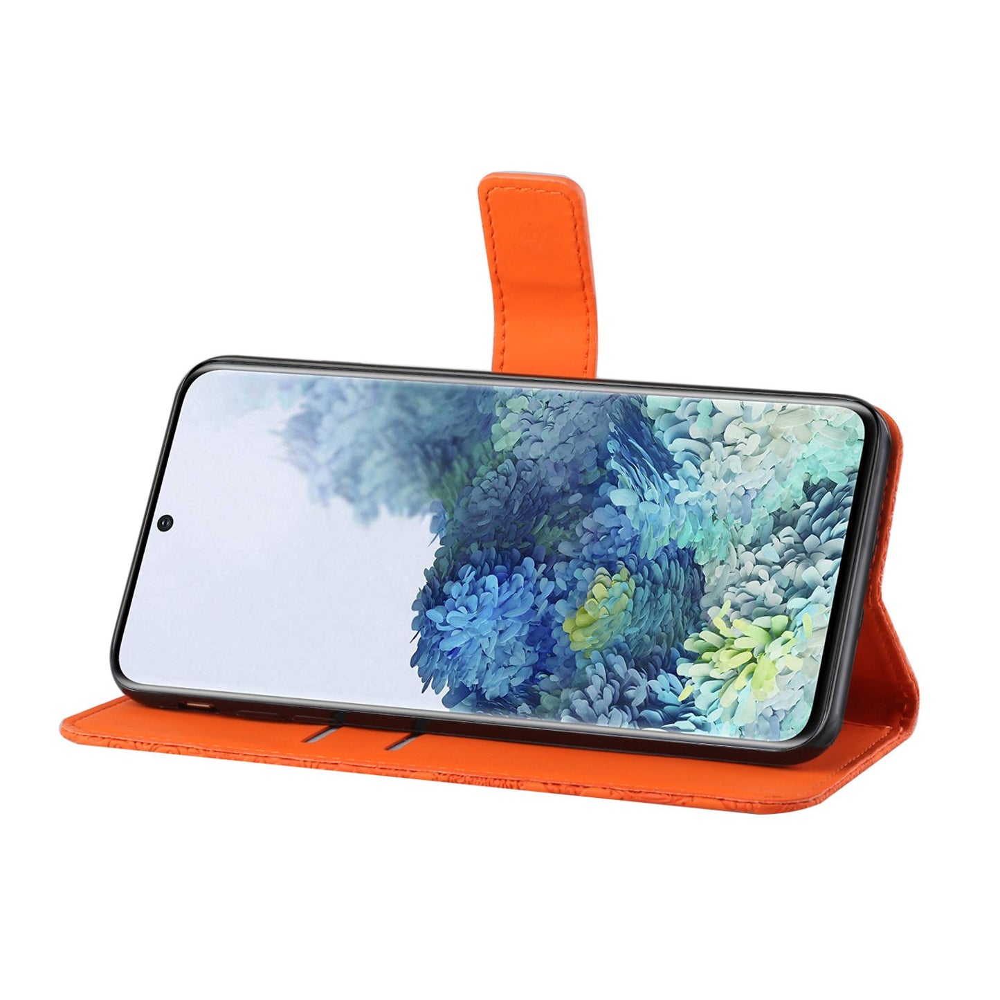Imprint Ethnic Style Flower Wallet Leather Case for Samsung Galaxy S20 FE 4G/FE 5G/S20 Lite/S20 FE 2022 - Orange