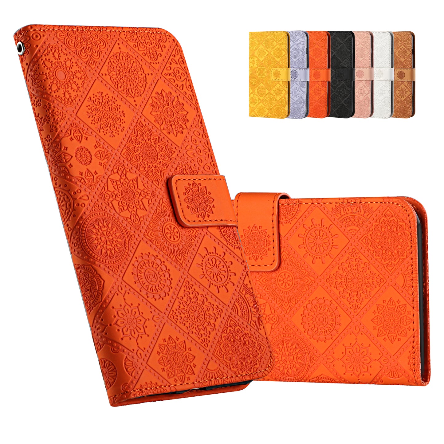 Imprint Ethnic Style Flower Wallet Leather Case for Samsung Galaxy S20 FE 4G/FE 5G/S20 Lite/S20 FE 2022 - Orange