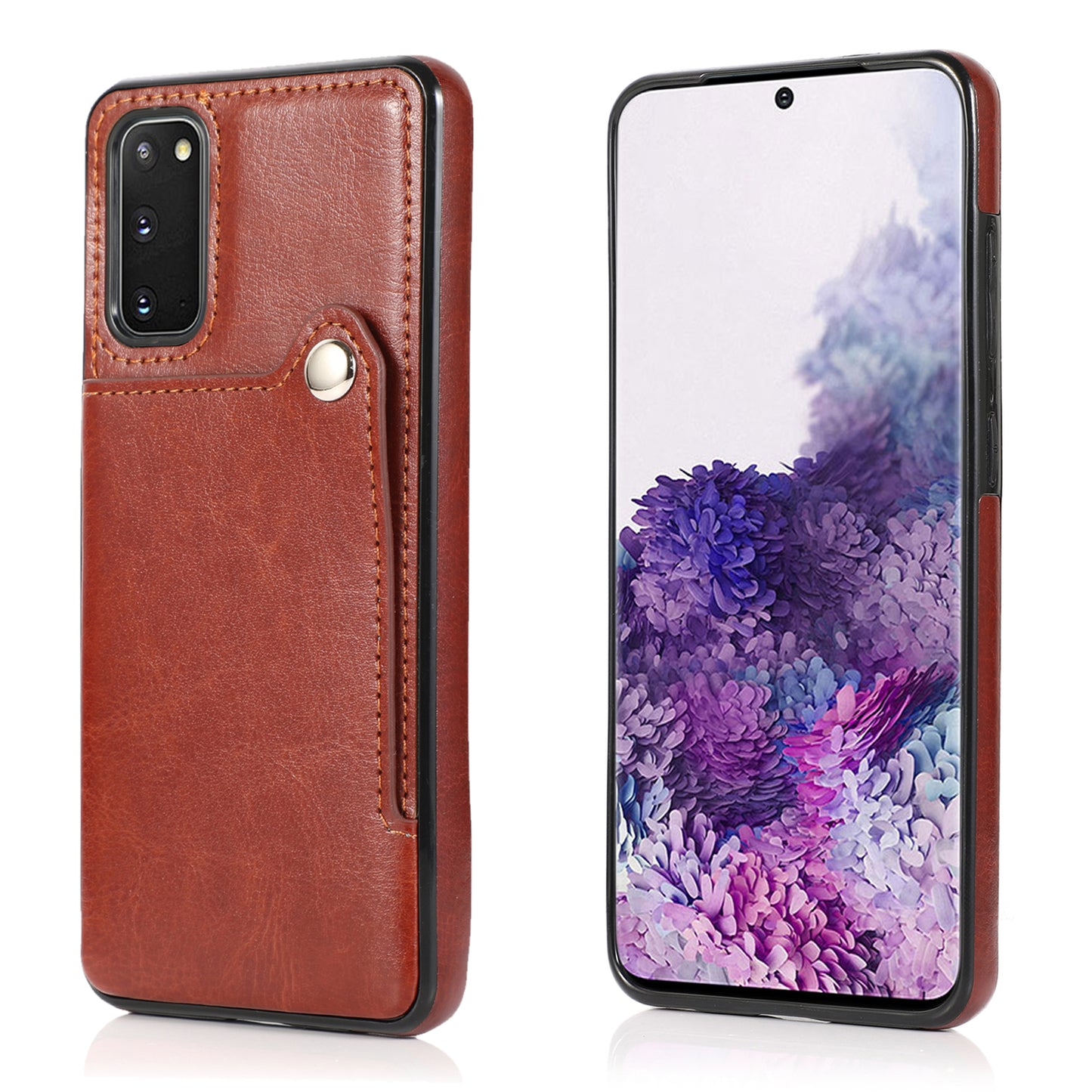 Kickstand Card Slots TPU + PU Leather Phone Protective Case for Samsung Galaxy S20 FE 4G/FE 5G/S20 Lite/S20 FE 2022 - Brown