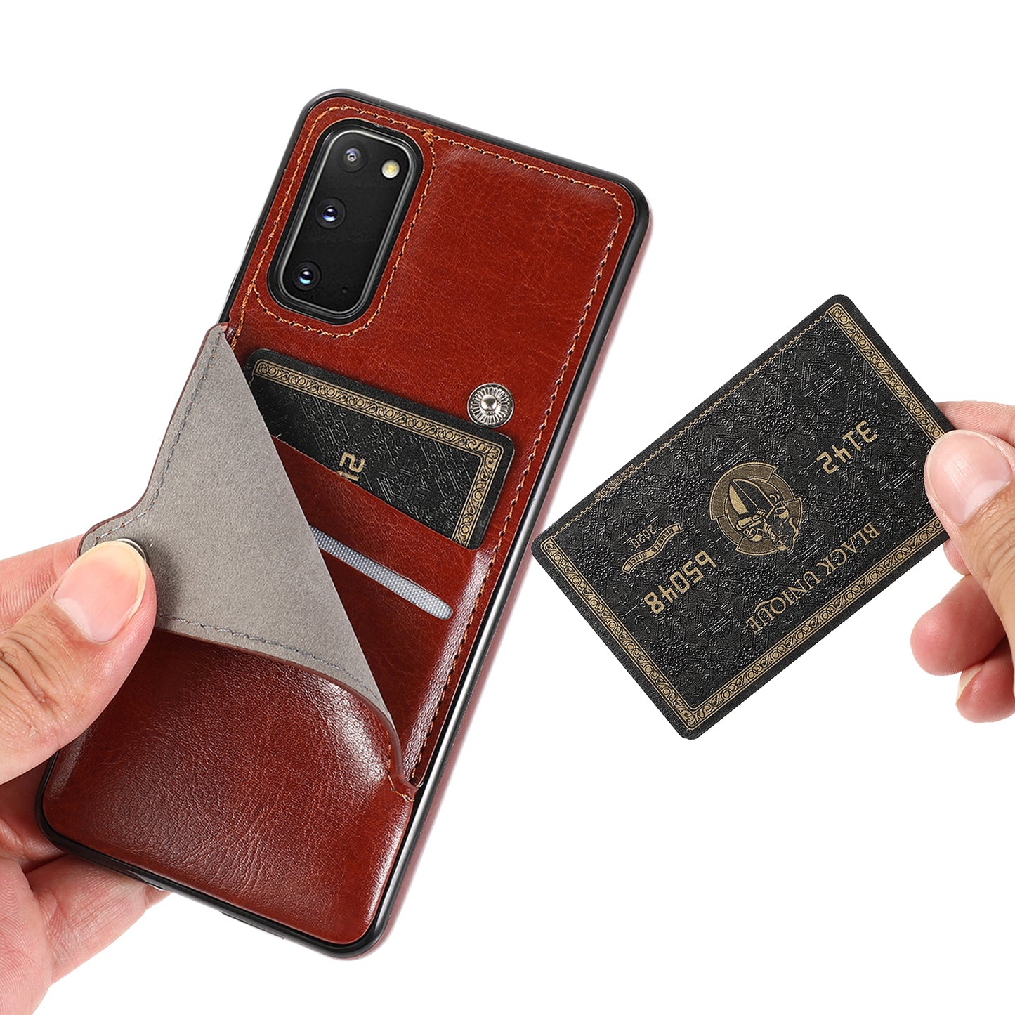 Kickstand Card Slots TPU + PU Leather Phone Protective Case for Samsung Galaxy S20 FE 4G/FE 5G/S20 Lite/S20 FE 2022 - Brown