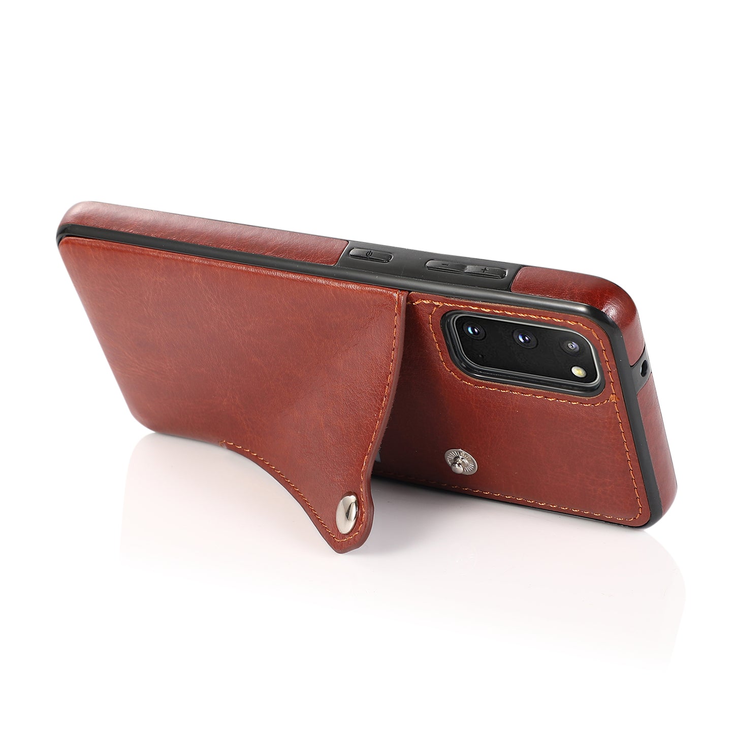 Kickstand Card Slots TPU + PU Leather Phone Protective Case for Samsung Galaxy S20 FE 4G/FE 5G/S20 Lite/S20 FE 2022 - Brown