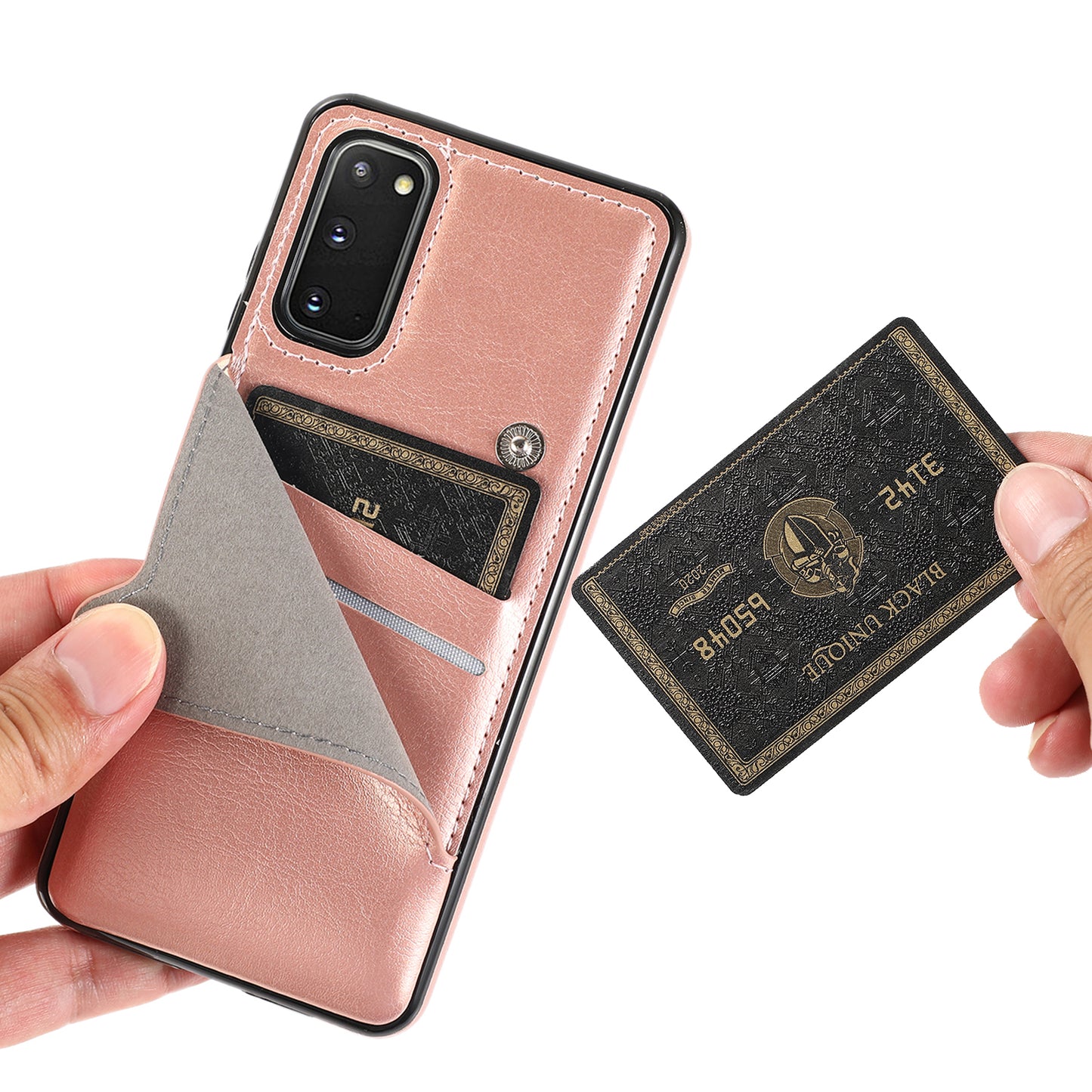 Kickstand Card Slots TPU + PU Leather Phone Protective Case for Samsung Galaxy S20 FE 4G/FE 5G/S20 Lite/S20 FE 2022 - Rose Gold