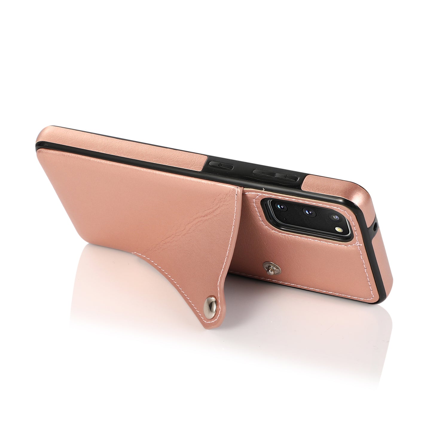 Kickstand Card Slots TPU + PU Leather Phone Protective Case for Samsung Galaxy S20 FE 4G/FE 5G/S20 Lite/S20 FE 2022 - Rose Gold