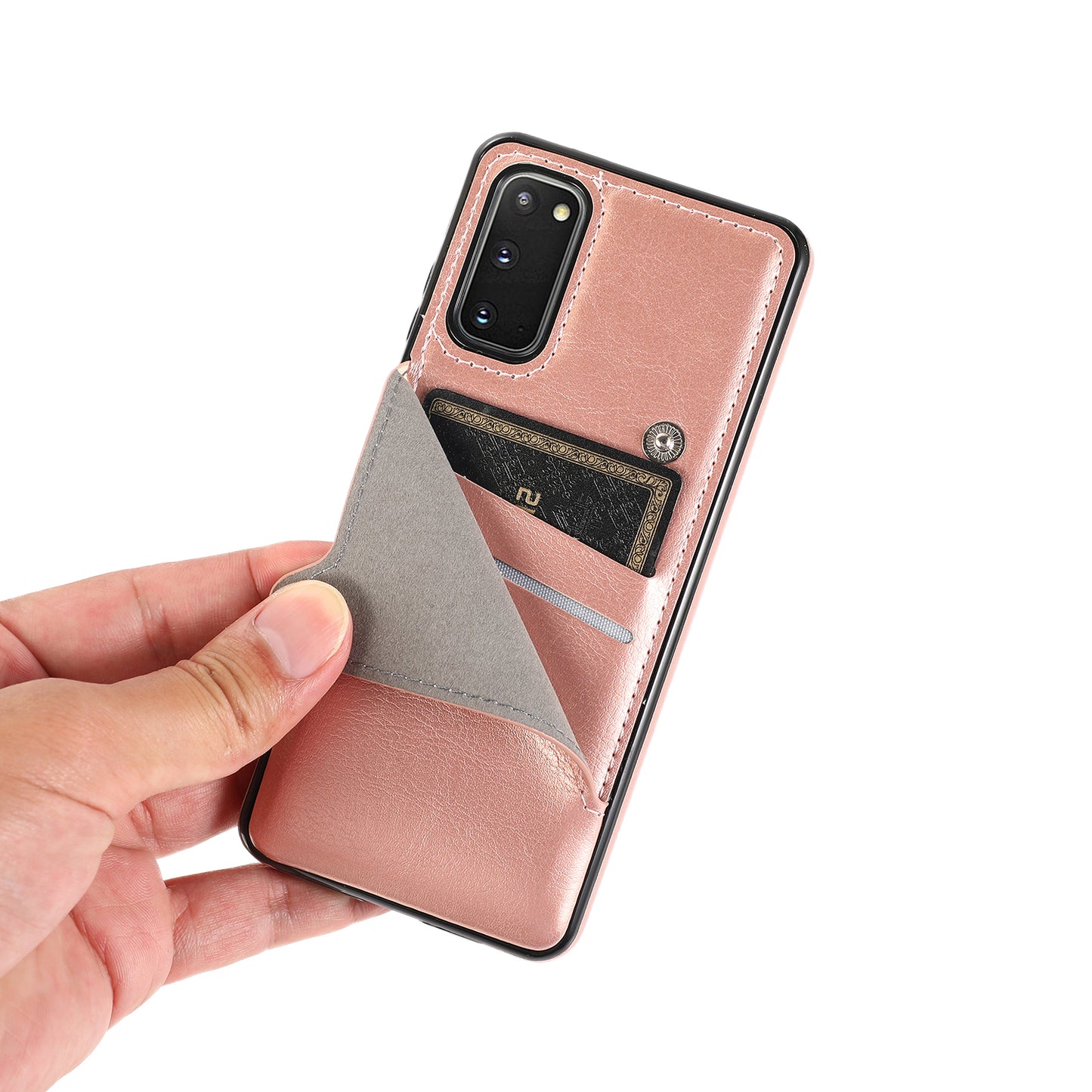 Kickstand Card Slots TPU + PU Leather Phone Protective Case for Samsung Galaxy S20 FE 4G/FE 5G/S20 Lite/S20 FE 2022 - Rose Gold