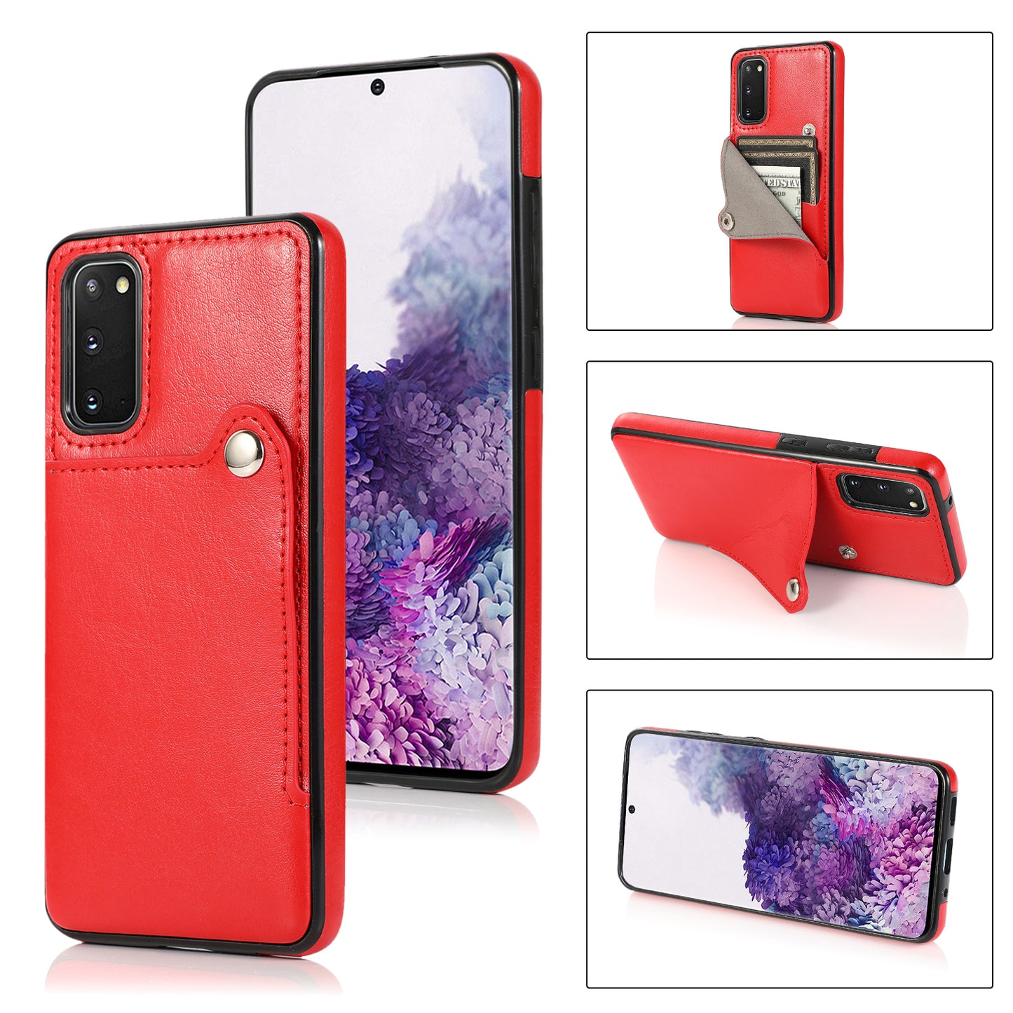 Kickstand Card Slots TPU + PU Leather Phone Protective Case for Samsung Galaxy S20 FE 4G/FE 5G/S20 Lite/S20 FE 2022 - Red