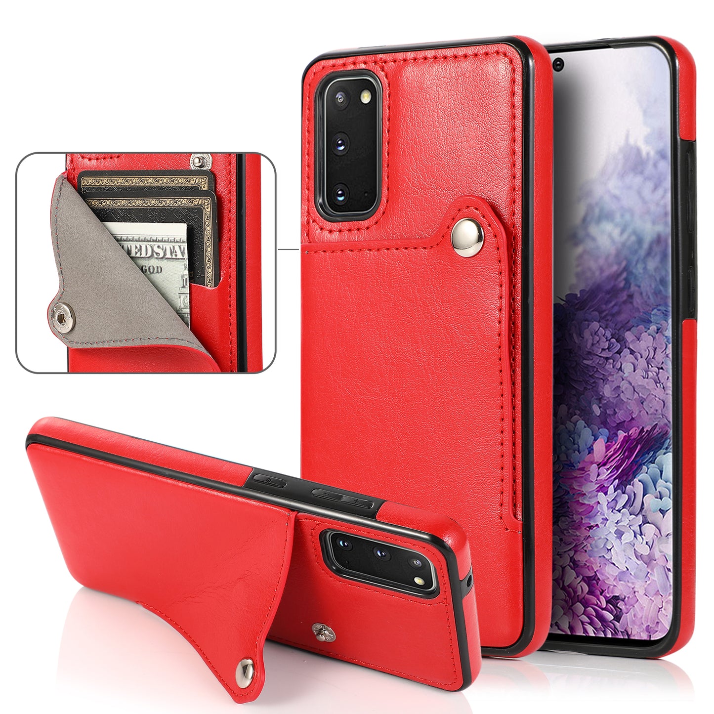 Kickstand Card Slots TPU + PU Leather Phone Protective Case for Samsung Galaxy S20 FE 4G/FE 5G/S20 Lite/S20 FE 2022 - Red